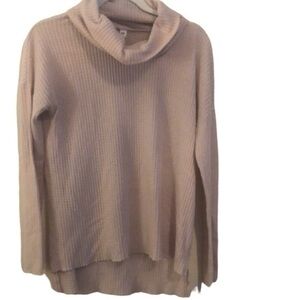 Waffle Knit Signature Soft  Cowl Neck Sweater High/Low Hem w/ Slight Side Slit S